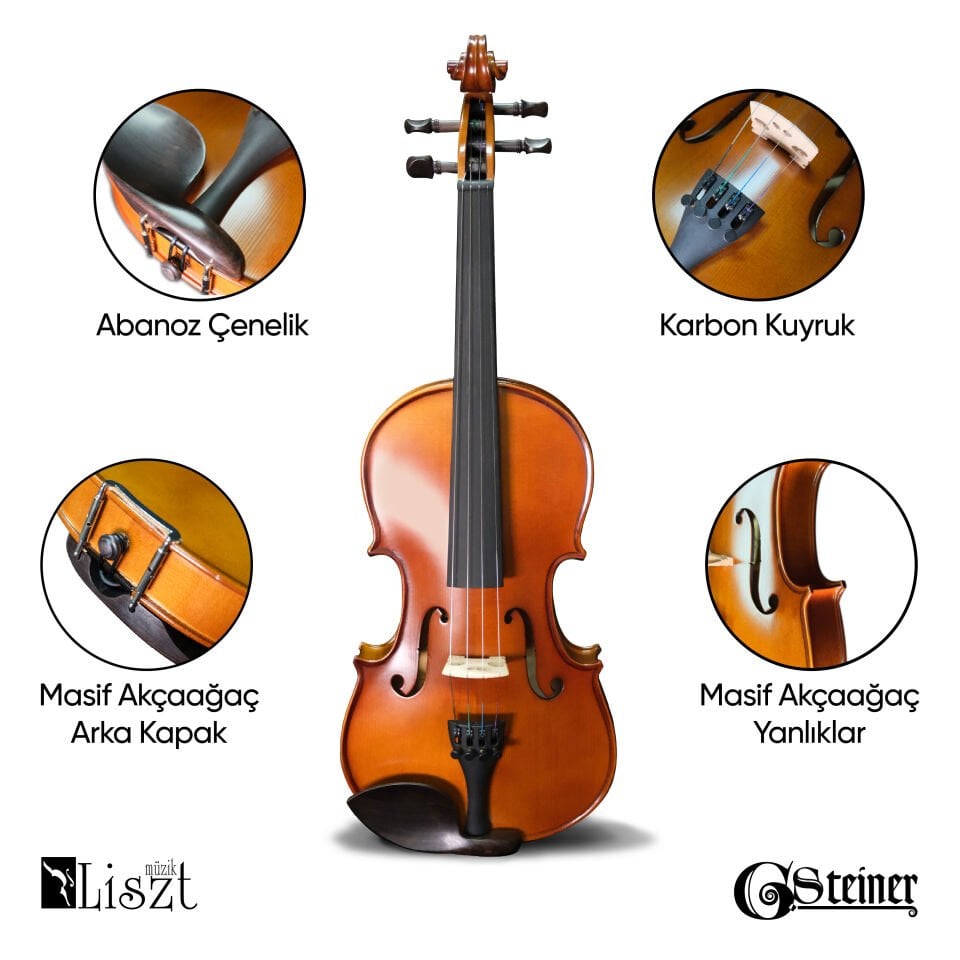G. Steiner VFV-014 3/4 Masif, Abanoz Burgulu Öğrenci Kemanı